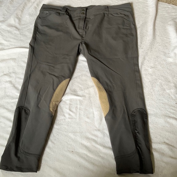 smartpak piper Pants - SMARTPAK PIPER GRAY KNEE PATCH PLUS 46 WAIST BREECHES charcoal w/tan knee patch